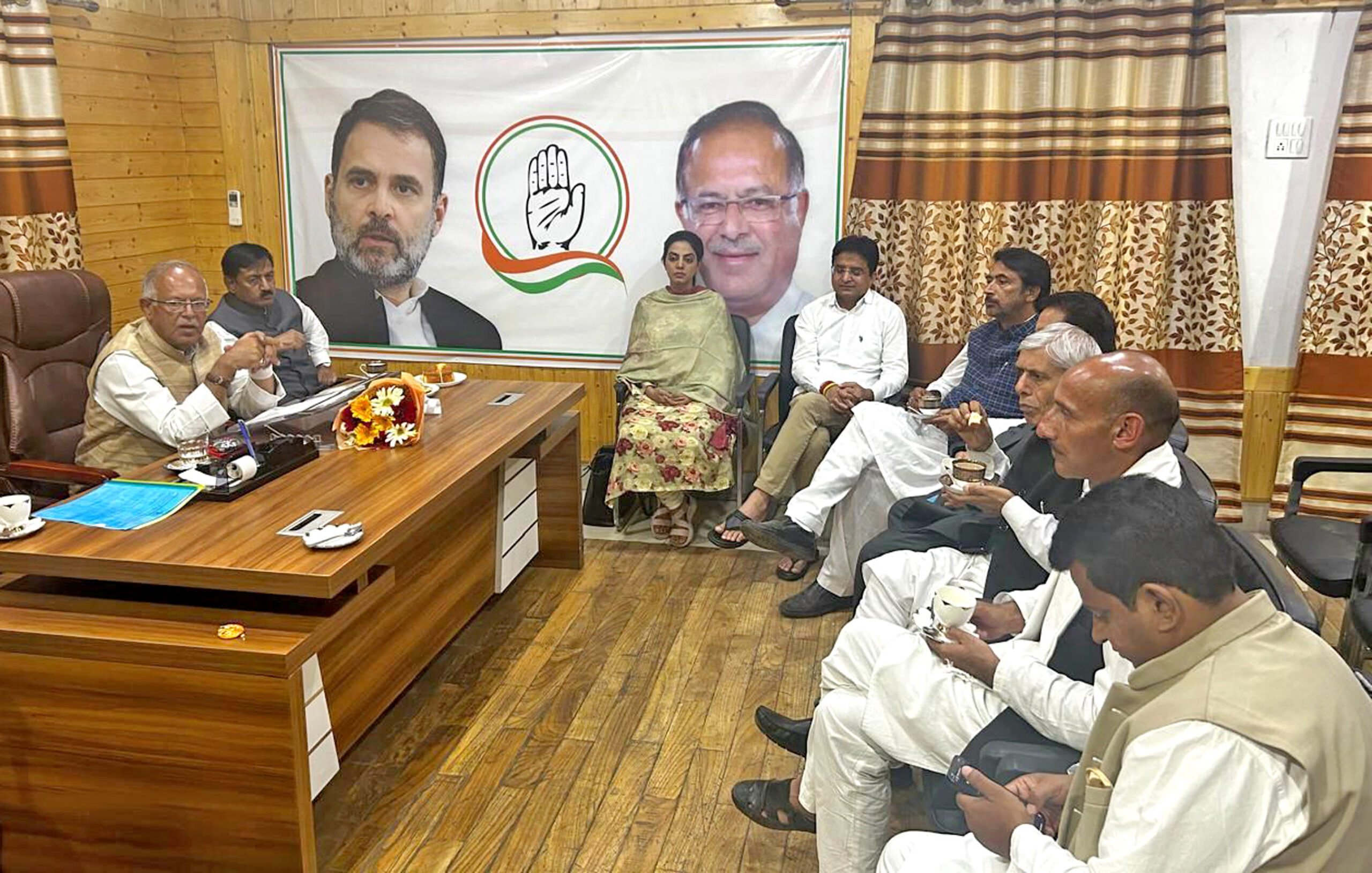 Kashmir Congress JK President Tariq Hamid Karra chairs a legislatures meeting to support the National Conference for Government formation Umar Ganie 2 1 scaled