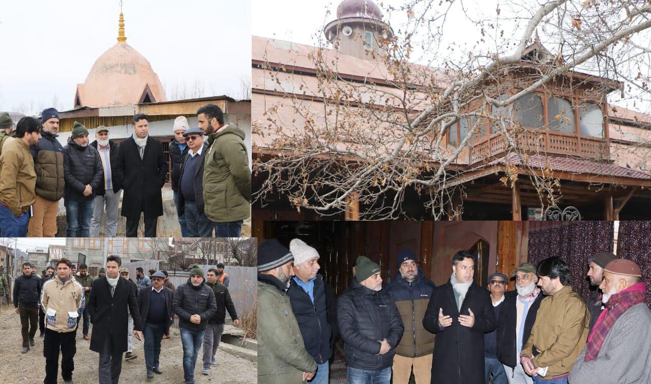 DC Srinagar visits developmental sites inspects conservation restoration works on Aali Masjid Vicharnag Temple