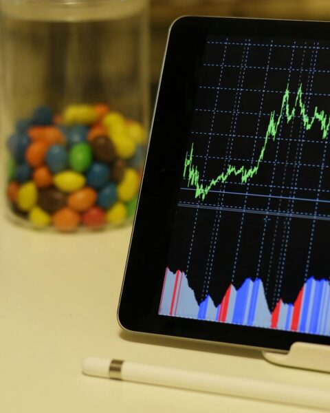white android tablet turned on displaying a graph